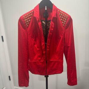 XOXO Red Studded Blazer Jacket with Leopard Lining